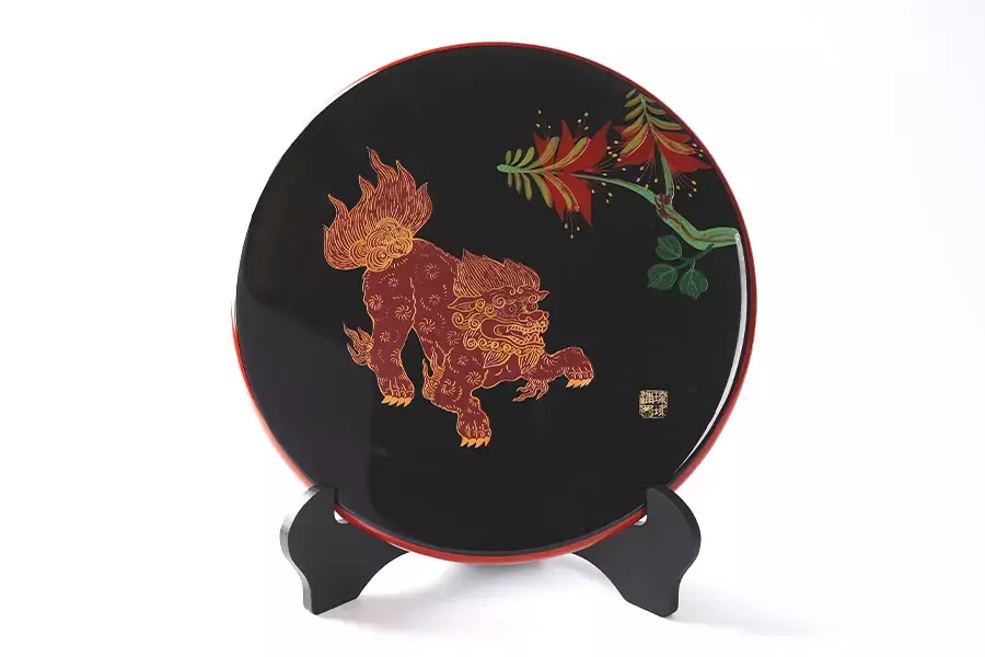 琉球漆器 飾り皿 獅子