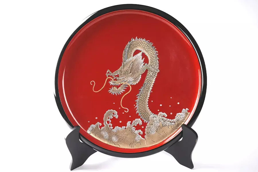 琉球漆器 飾り皿 龍
